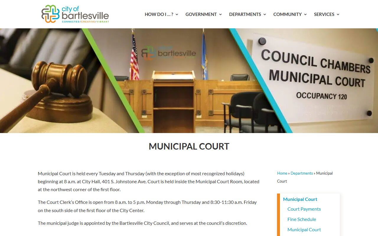 Bartlesville Bartlesville Municipal Court page for family court records