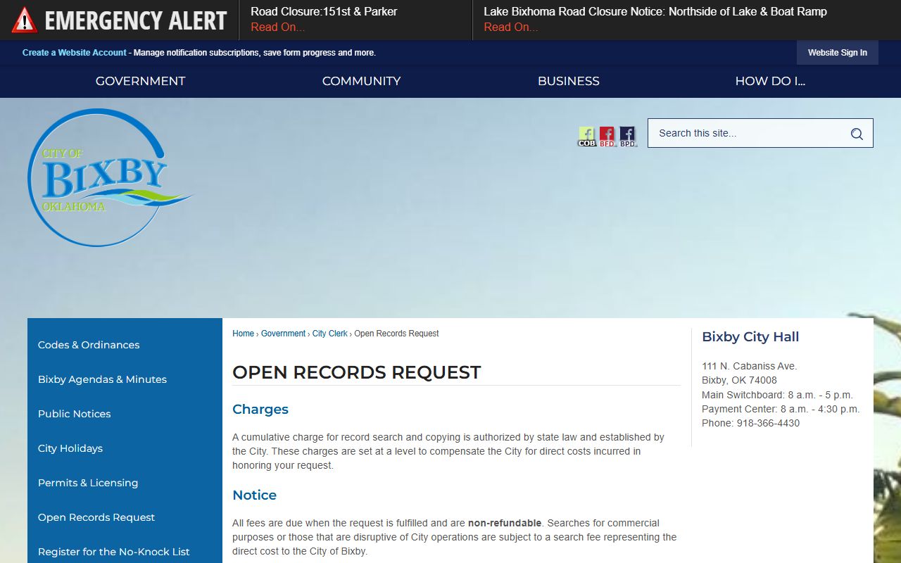 Bixby Bixby open records request page for family court records