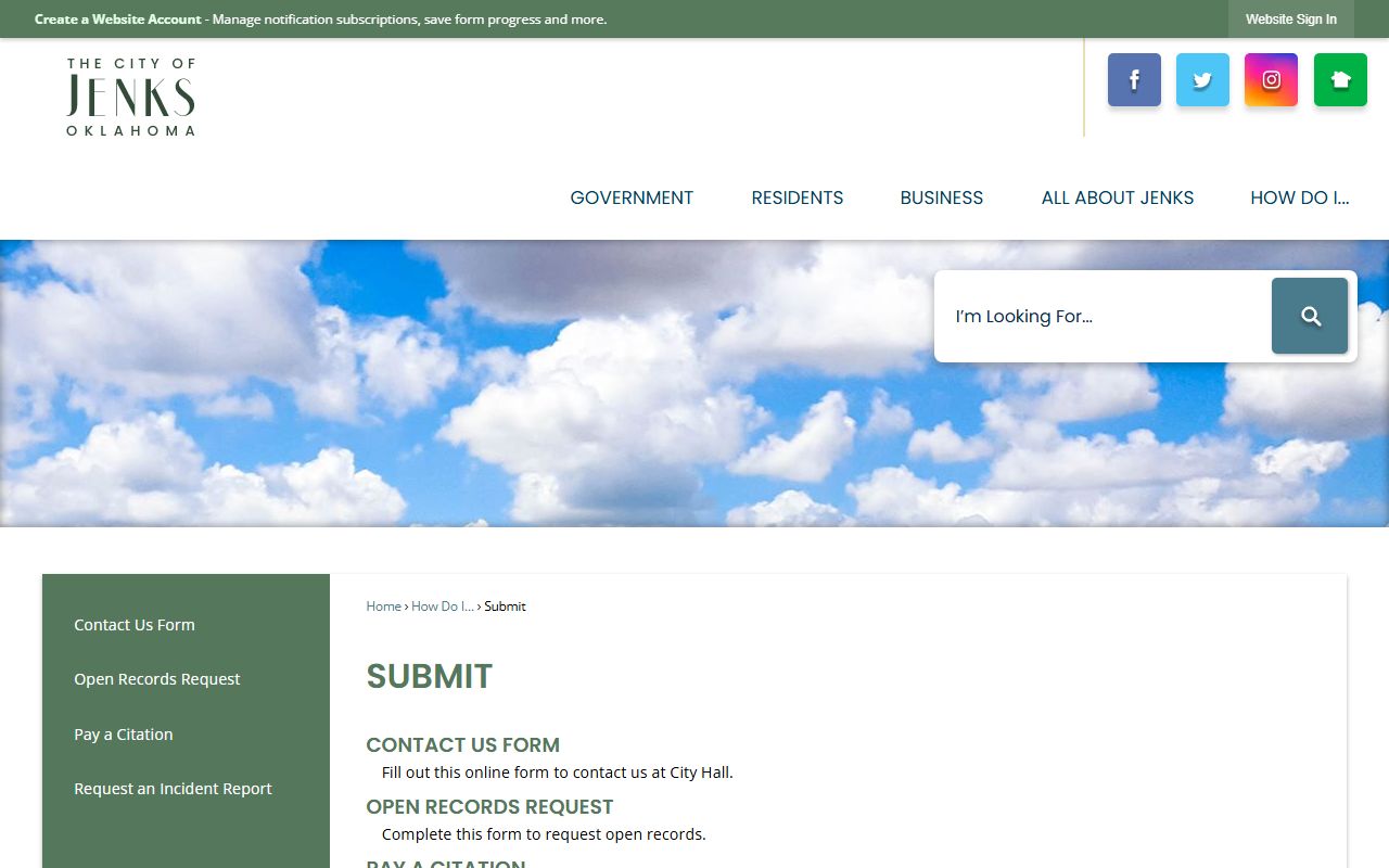 Jenks Jenks open records request page for family court records