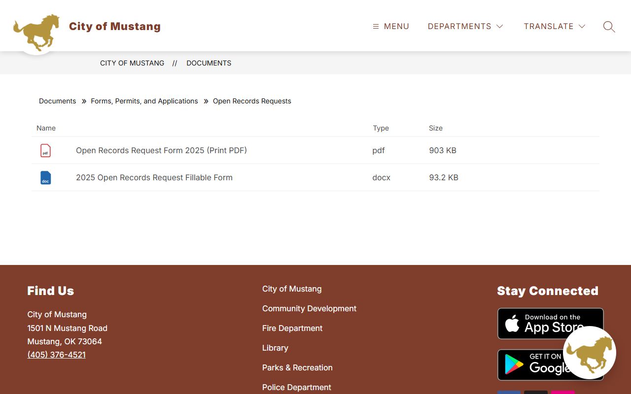 Mustang Mustang open records request form for family court records