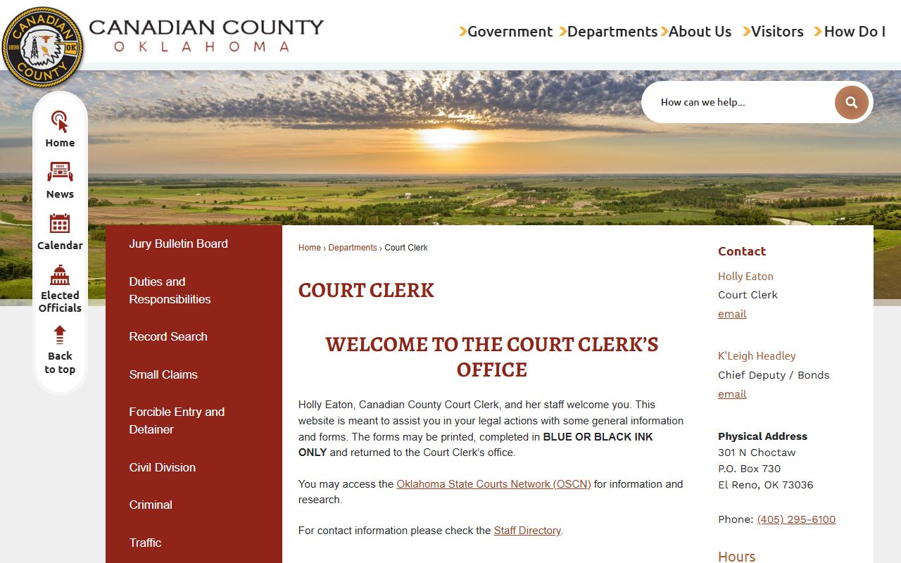Canadian County Canadian County Court Clerk website for family court records