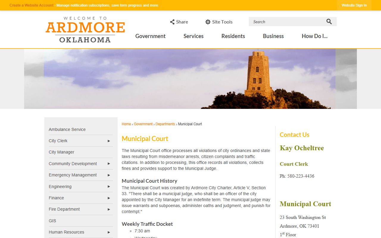Carter County Ardmore Municipal Court page for family court records