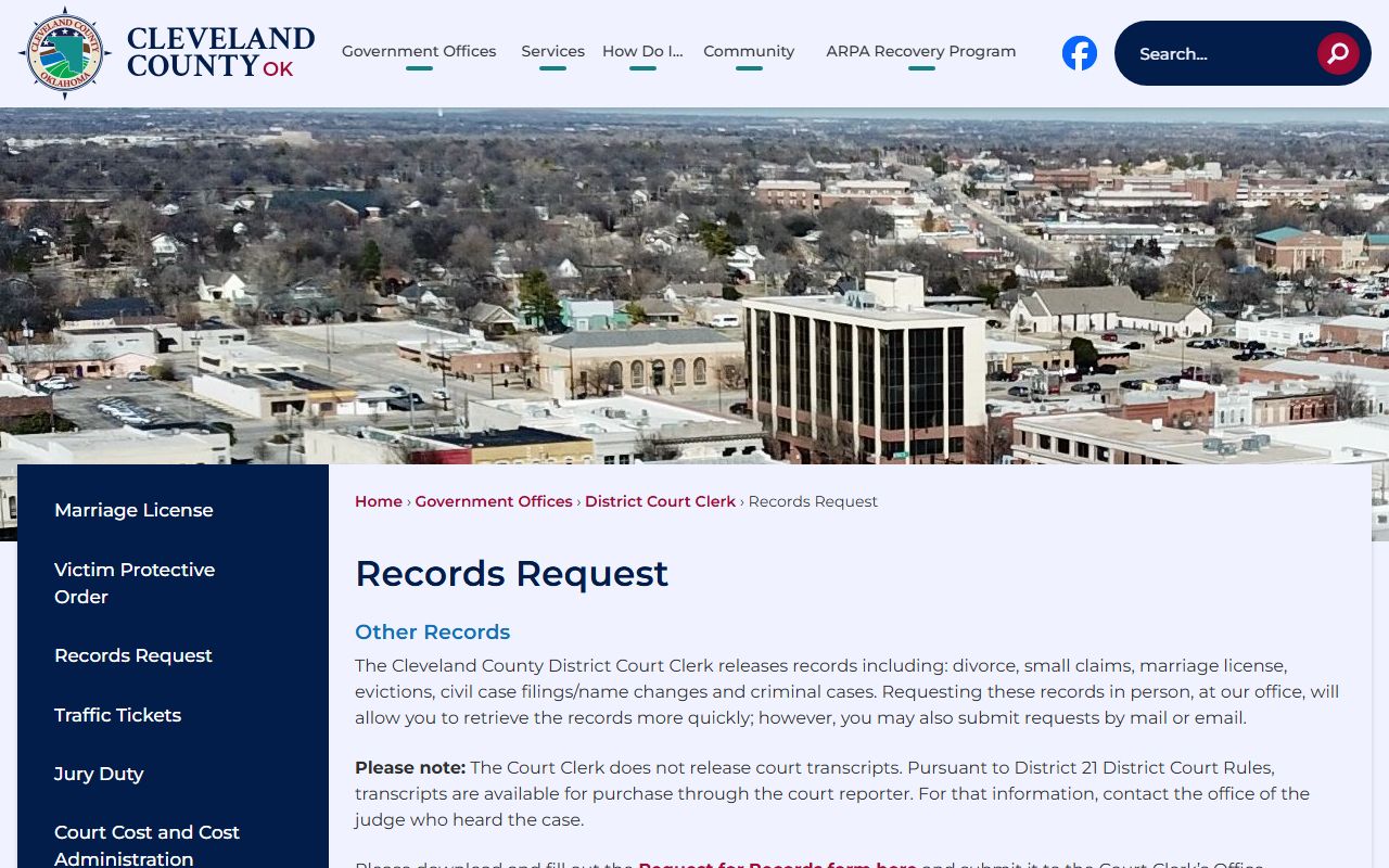 Cleveland County Cleveland County records request page for family court records