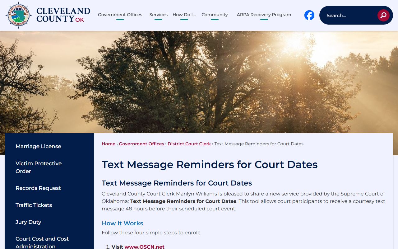Cleveland County Court date text message reminders service for family court records