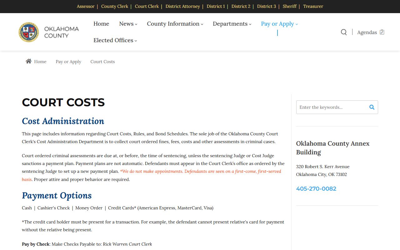 Oklahoma County court costs and fees for family court records