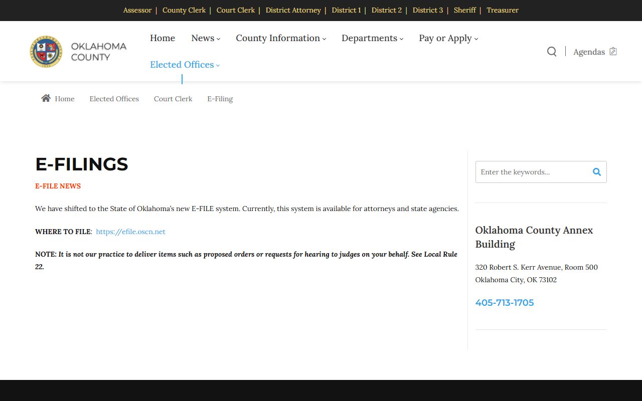 Oklahoma County e-filing information for family court records