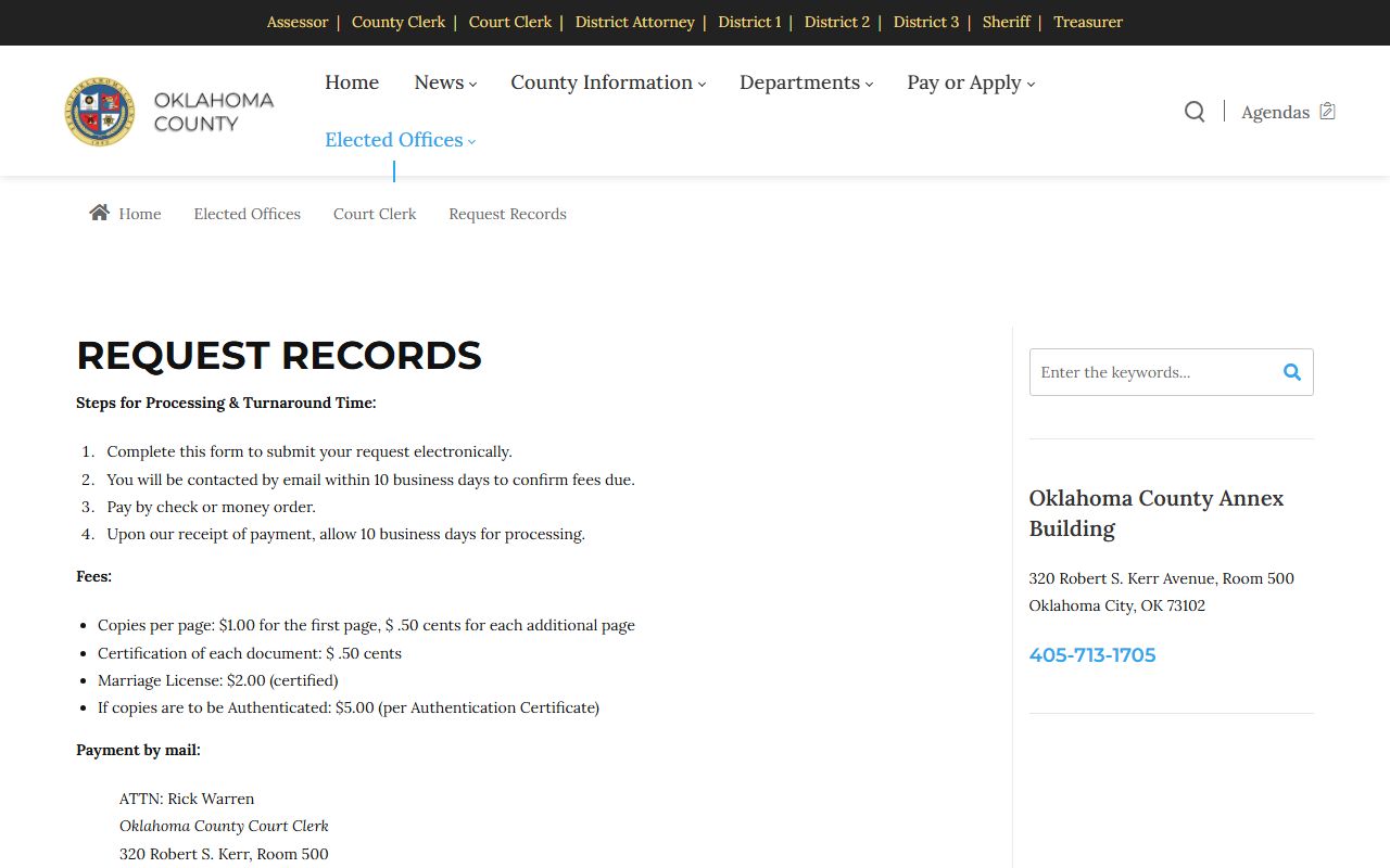 Oklahoma County records request page for family court records