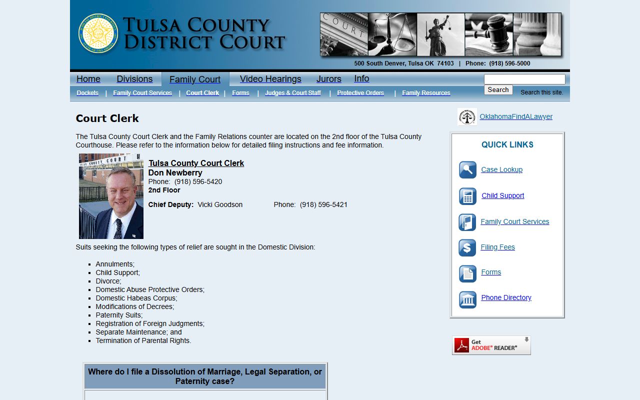 Tulsa County Family Court Division for domestic relations records