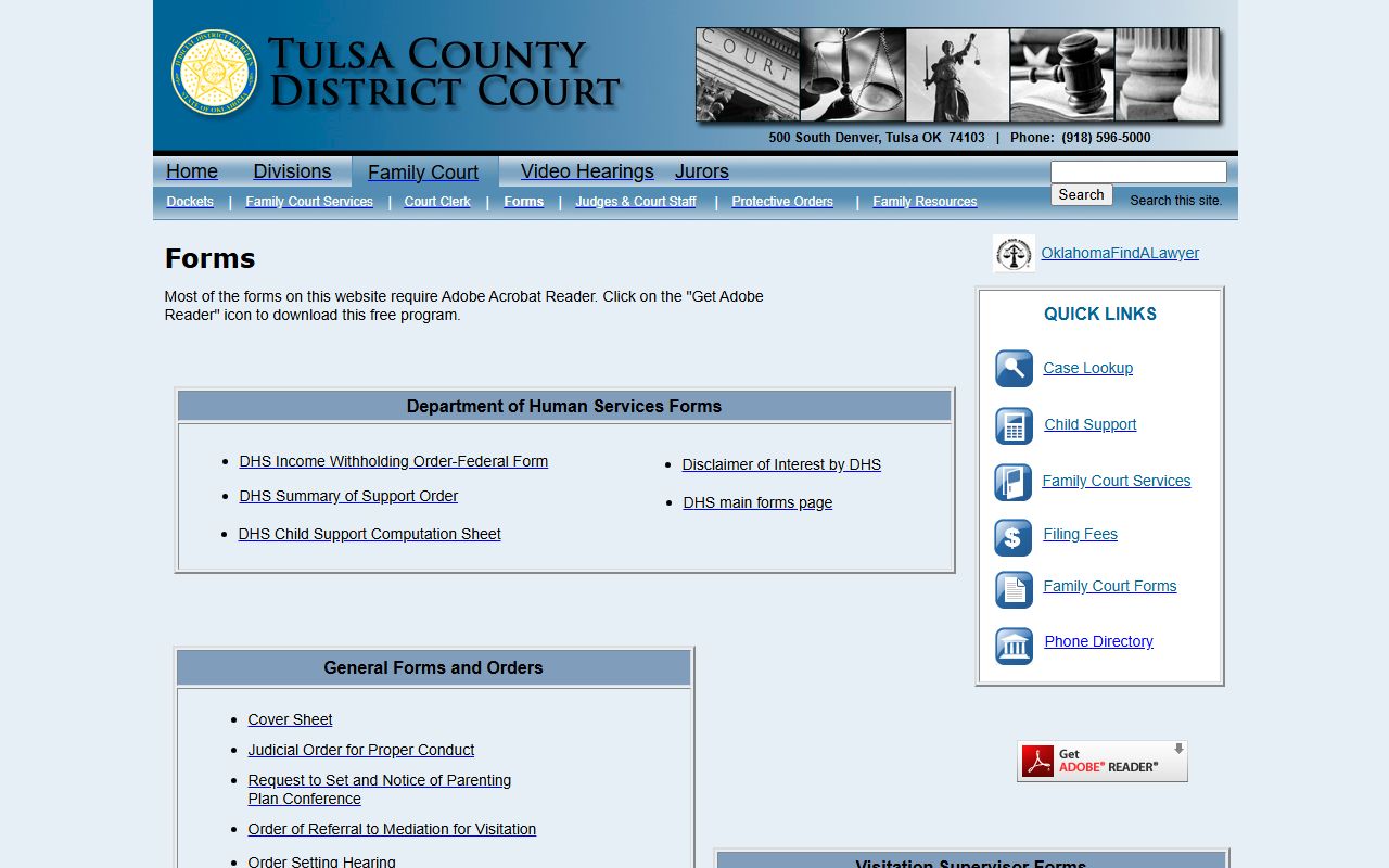 Tulsa County forms page for family court records