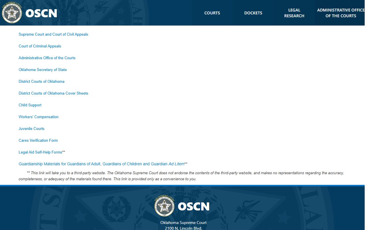 OSCN forms repository for Oklahoma family court records